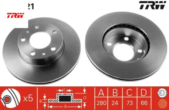 Ön fren aynası boxer ı-ıı 94 >jumper ı-ıı 94 >ducato ı-ıı 94 > 280×24x5dlxhavalı Trw 4249.H8/ 71738905/ 4246.L2/ 4246.X9 resmi