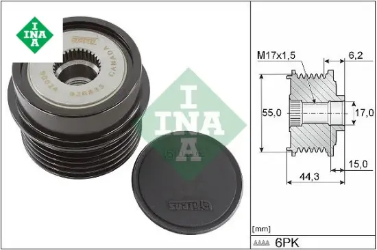 Alternatör kasnağı rulmanlı toyota aurıs corolla 1.6l 1zr-fe 1zr-fae zre151 zre181 zre185 07-18 / av Ina 274150T010/ 274150T060/ 274150T022 resmi