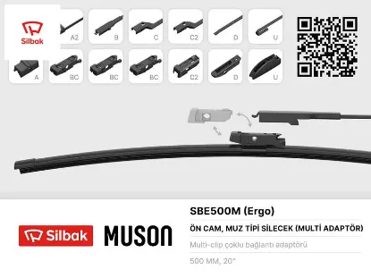 Silecek süpürgesi muz tipi 500mm a. bc.c2.d ve u tipi kollar ıcın multi adaptorlü Sılbak resmi