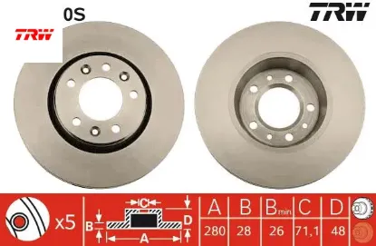 Ön fren diski expert-jumpy-scudo-proace 07> 280×28x5 havalı abs sız araçlar için Trw 4249.J9/ 4249.87/ SU001A1063 resmi