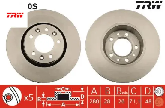 Ön fren diski expert-jumpy-scudo-proace 07> 280×28x5 havalı abs sız araçlar için Trw 4249.J9/ 4249.87/ SU001A1063 resmi