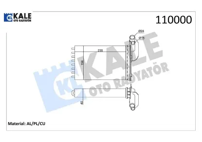 Kalorifer radyatörü mgn ı-clıo ı-r19 234×157x42 2 sıra cu pl Kale radyatör 7701204680/ 7701033457 resmi