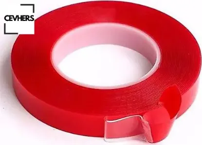 Çift taraflı bant 30mm x 5mt kırmızı şeffaf resmi