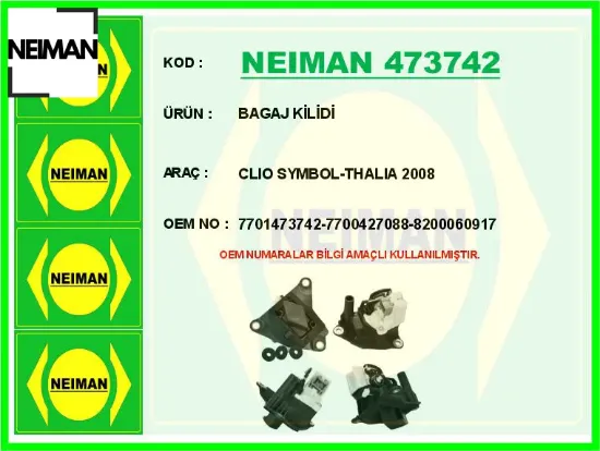 Bagaj kilidi renault clıo symbol 01>08 symbol 08> clıo ıı 98>05 motorsuz 7701473742/ 7700427088/ 8200060917 resmi