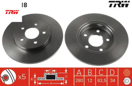 Arka fren aynası mondeo ııı 1.8-2.0-2.2 11.00/08.07 jaguar xtype 06.01> 280×12x5dl Trw 7S7J2A315BB/ 1323102/ 1376138/ 1465619 resmi