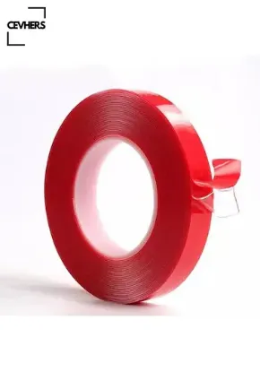 Çift taraflı bant 50mm x 5mt kırmızı şeffaf resmi