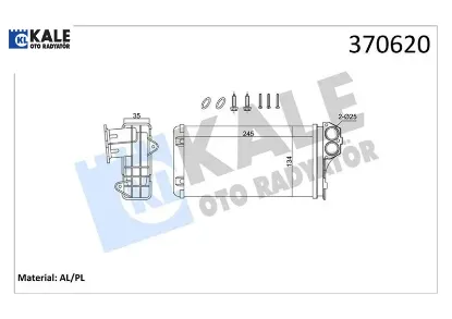 Kalorifer radyatörü c3 02> p206 99> p307 00> xsara 00>12 245×137x35 mekanik Kale radyatör 6448.Q2/ 6448.L0 resmi