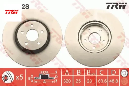 On fren aynası connect 12 > focus ııı 11>15 kuga 12>14 volvo v40 t2-t3-t4-t5 c30 06>12 c70 ıı 07>12 Trw CV611125FA/ CV611125GA/ 1829608 resmi
