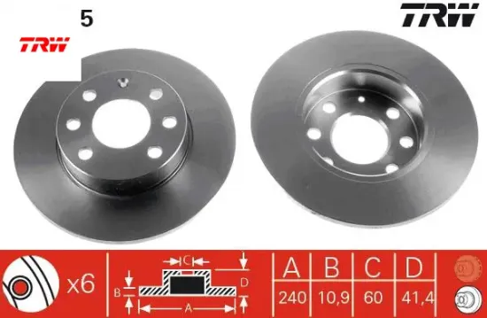 Ön fren aynası corsa c 1.0-1.2 16v 01>11 240×11x4dl dolu Trw 569020/ 9195981/ 9127965 resmi