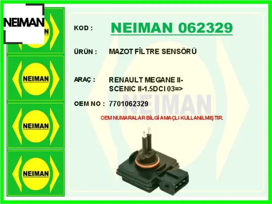 Mazot filtre sensörü renault megane ıı-scenıc ıı-1.5dcı 03 > 7701062329 resmi