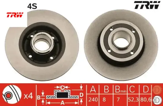 Arka fren aynası renault megane ıı 02> modus 04> clıo ııı 05> 240×82.5x4delik Trw 7701207823/ 432005338R/ 8660001811 resmi