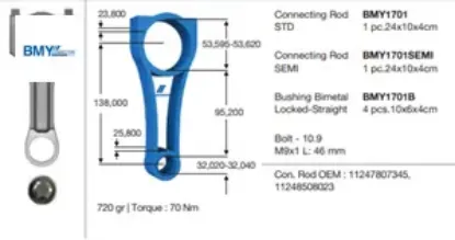 Pıston kolu bmw n47 b47 e81 e82 e87 e88 e60 e90 f10 f20 f30 f22 e92 e93 f32 f34 f36 e84 e83 f25 f15 Bmy 11248473776 resmi