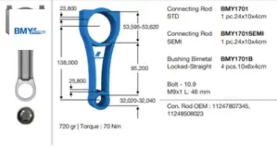 Pıston kolu bmw n47 b47 e81 e82 e87 e88 e60 e90 f10 f20 f30 f22 e92 e93 f32 f34 f36 e84 e83 f25 f15 Bmy 11248473776 resmi